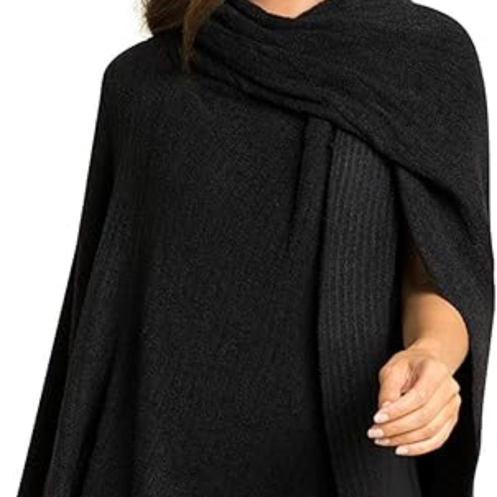 Barefoot Dreams Black Plush Wrap Poncho